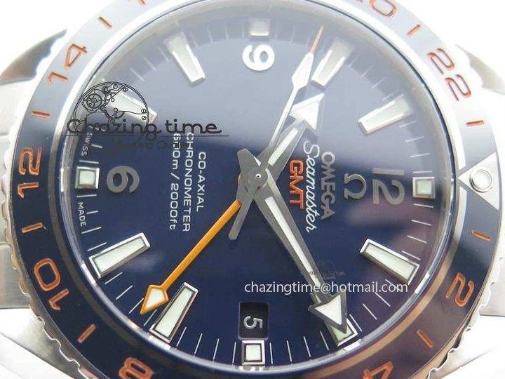 1229 Planet Ocean GMT 42mm V6F 1:1 Best Edition Blue Bezel Orange Numbers On SS Bracelet A Compact 8254